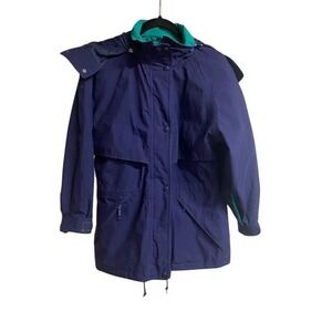 Eddie Bauer Womens Petite Small Gore-Tek Navy Teal Jacket Hooded Outdoor Y2K